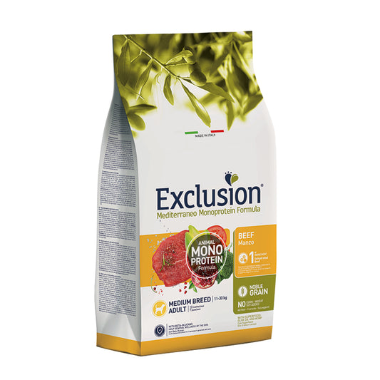 Exclusion dog monoprotein noble grain 3kg adult medium breed manzo